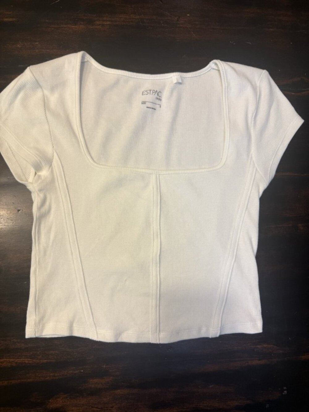 ESTPAC White Solid Ribbed Cropped Short Sleeve T-Shirt Size S